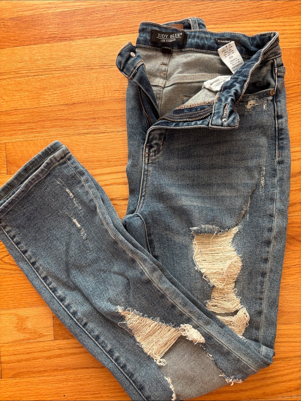 Judy Blue Ripped Medium Blue Straight Fit Jeans